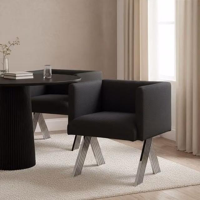 Orsina Black Fabric Armchair with Silver Metal Legs and Wood Frame – 2