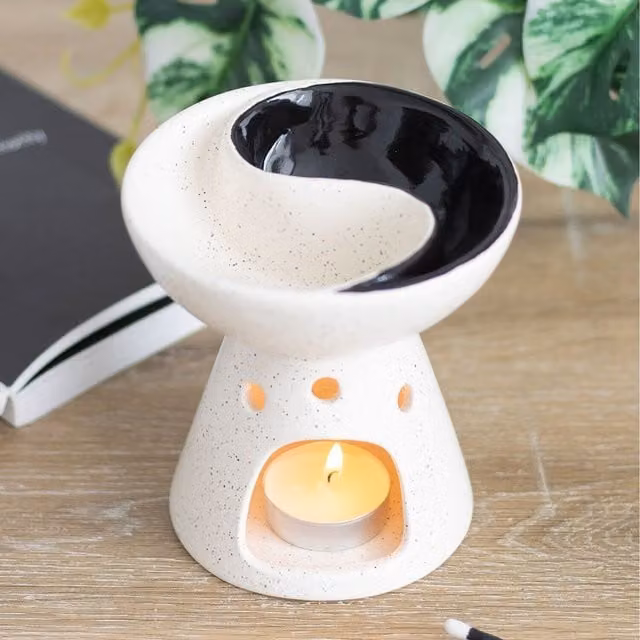Kingsbury Gifts Yin Yang Dual Oil and Wax Burner, White Ceramic Tabletop Design