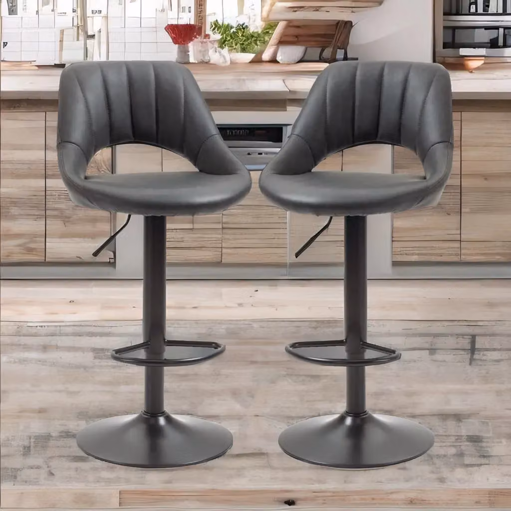 Rafaelo Mobilia Set of 2 Height Adjustable 360 Degree Swivel Barstools in Grey and Black PU Leather – 2