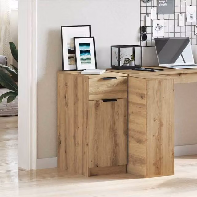 Berkfield Home Artisan Oak Decorative Desk Cabinet in Brown, W/D/H: 33 x 50 x 75 cm – 1