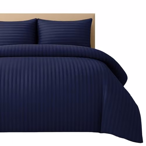 Pamposh 4 Pack Blue Satin Stripe Microfibre Duvet Cover and Pillowcase Set, W/D/H: 135 x 200 x 90 cm, 50 x 75 cm – 7