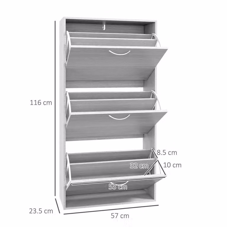 KORVIXA Grey Modern Shoe Storage Cabinet with Tilting Compartments, W/D/H: 100 x 100 x 100 cm
