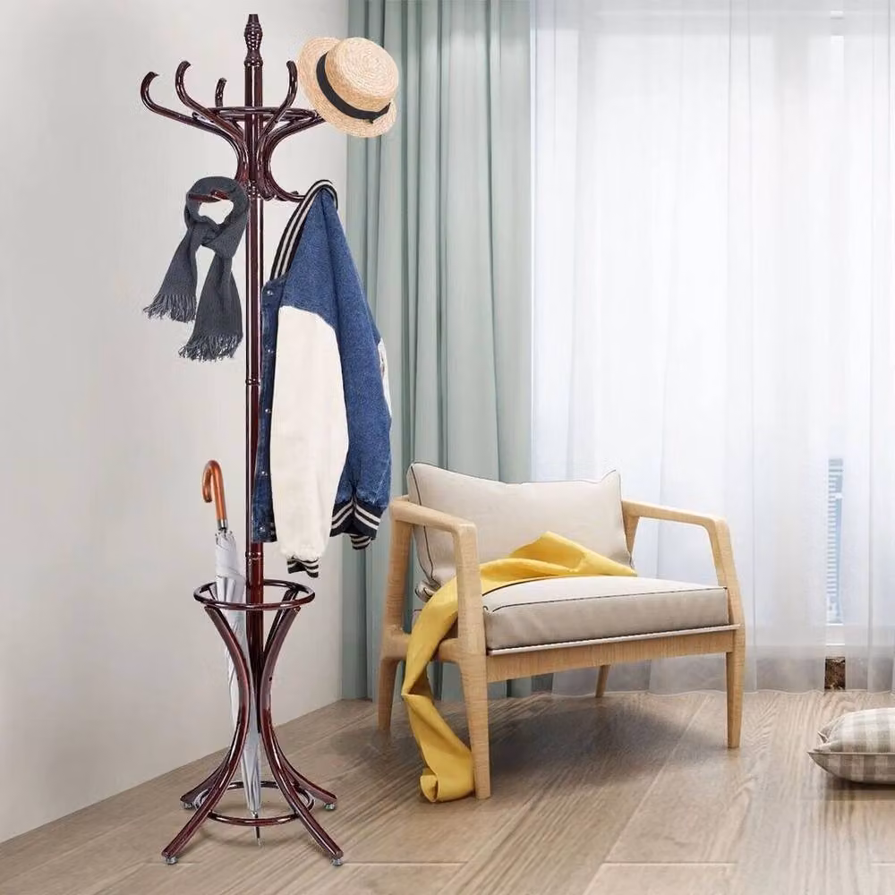 KORVIXA Free Standing Wooden Coat Rack and Hat Hanger in Brown – 2