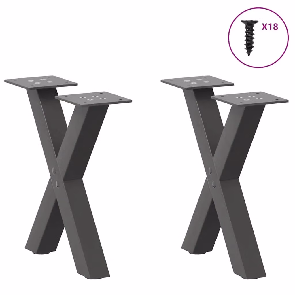 Berkfield Home X-Shaped Coffee Table Legs, 2 Piece Set, Anthracite Black Steel, Height Adjustable, W/D/H: 30 x 30 x 31 cm – 2