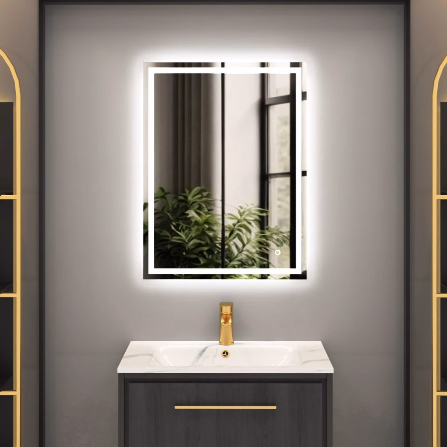 Royal Bathrooms Oslo Rectangular Frameless LED Illuminated Mirror in Chrome with Demister Pad and Touch Sensor, W: 50 cm, H: 70 cm