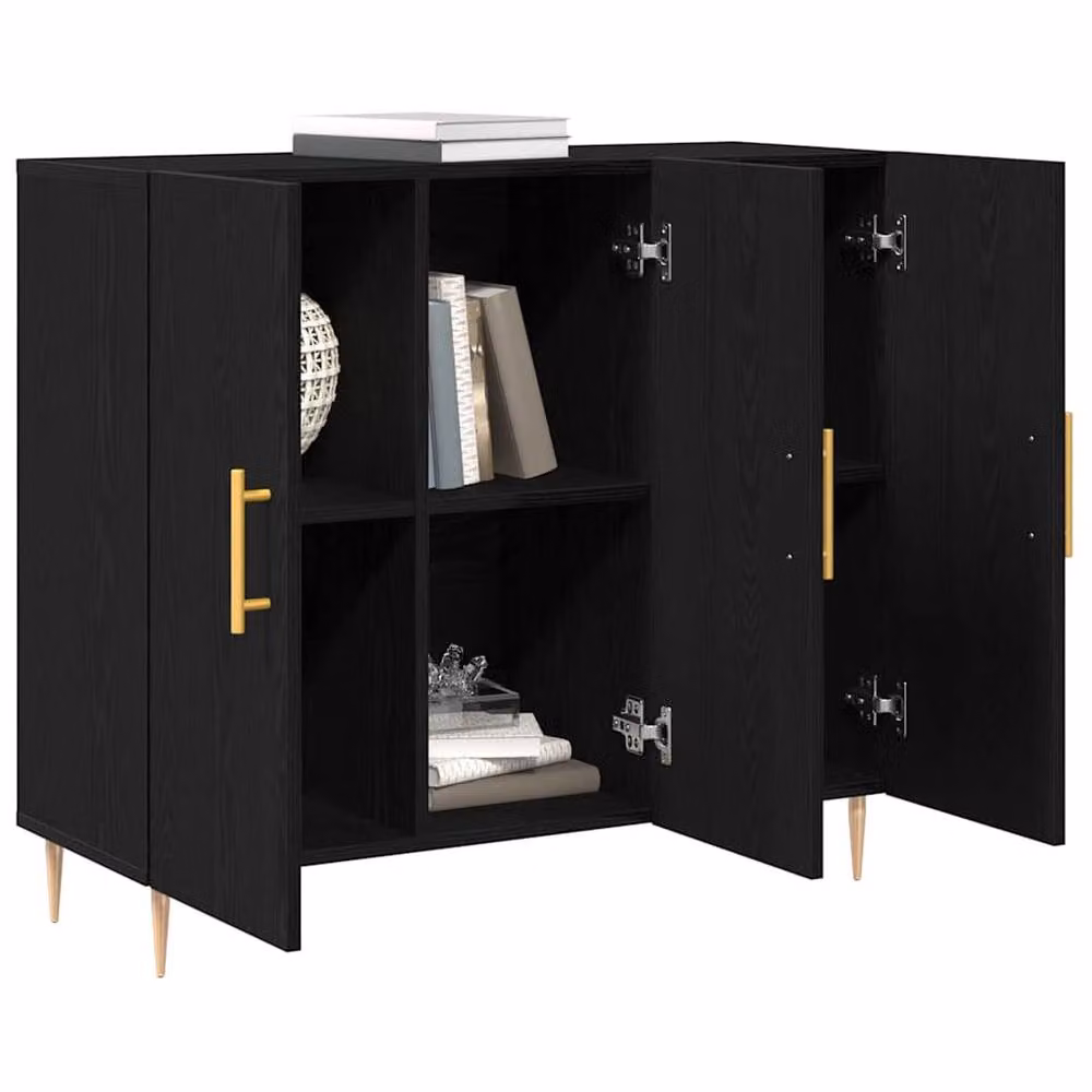Berkfield Home Black Oak Sideboard in Black and Gold, W/D/H: 90 x 34 x 80 cm – 3
