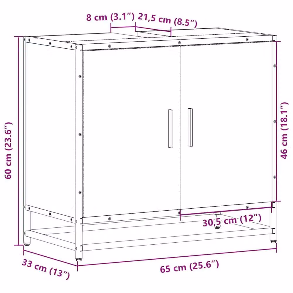 Berkfield Home Smoked Oak Bathroom Sink Cabinet, Brown, W: 65 cm, D: 33 cm, H: 60 cm – 5