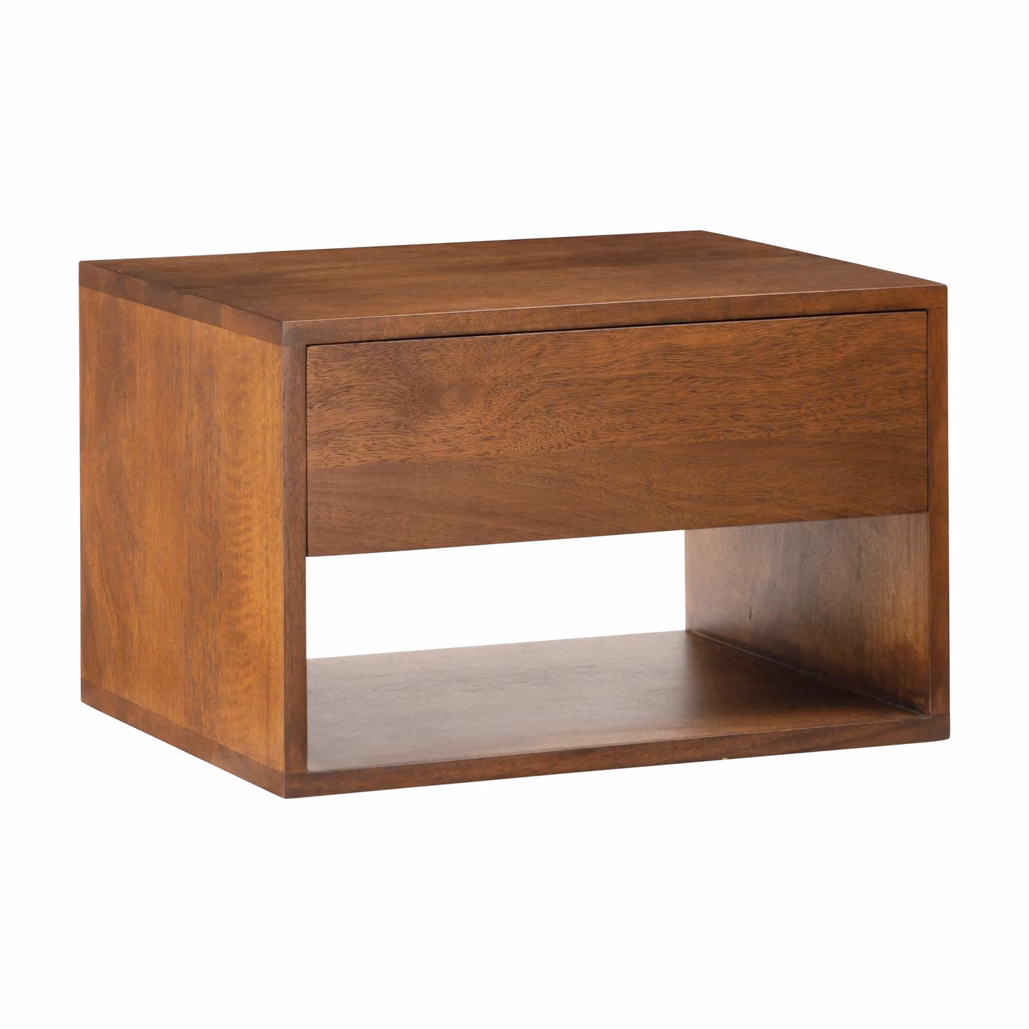 MH London Idris Solid Wood Floating Nightstand with Storage Drawer and Open Shelf in Walnut Brown – 2
