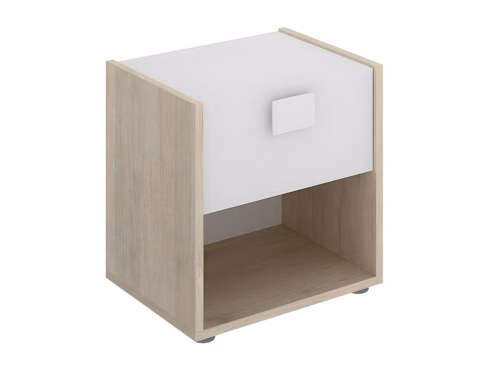 Vente-unique Scandinavian Bedside Table with 1 Drawer and 1 Open Compartment in White and Light Oak, W/D/H: 40 x 33 x 42 cm – 2