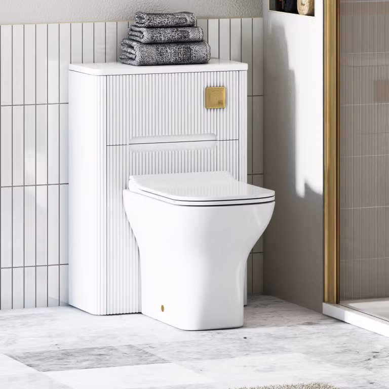 Avenza Matte White BTW WC Unit with Qubix Rimless Ceramic Toilet Pan, Slim Soft Close Seat and Cistern, Width: 55 cm