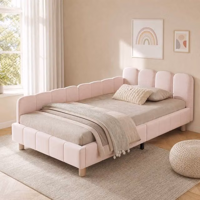 STILVORA 3ft Single Upholstered Velvet Bed Frame in Pink with Side Compartments and Bedside Shelf, W/D/H: 90 x 190 cm