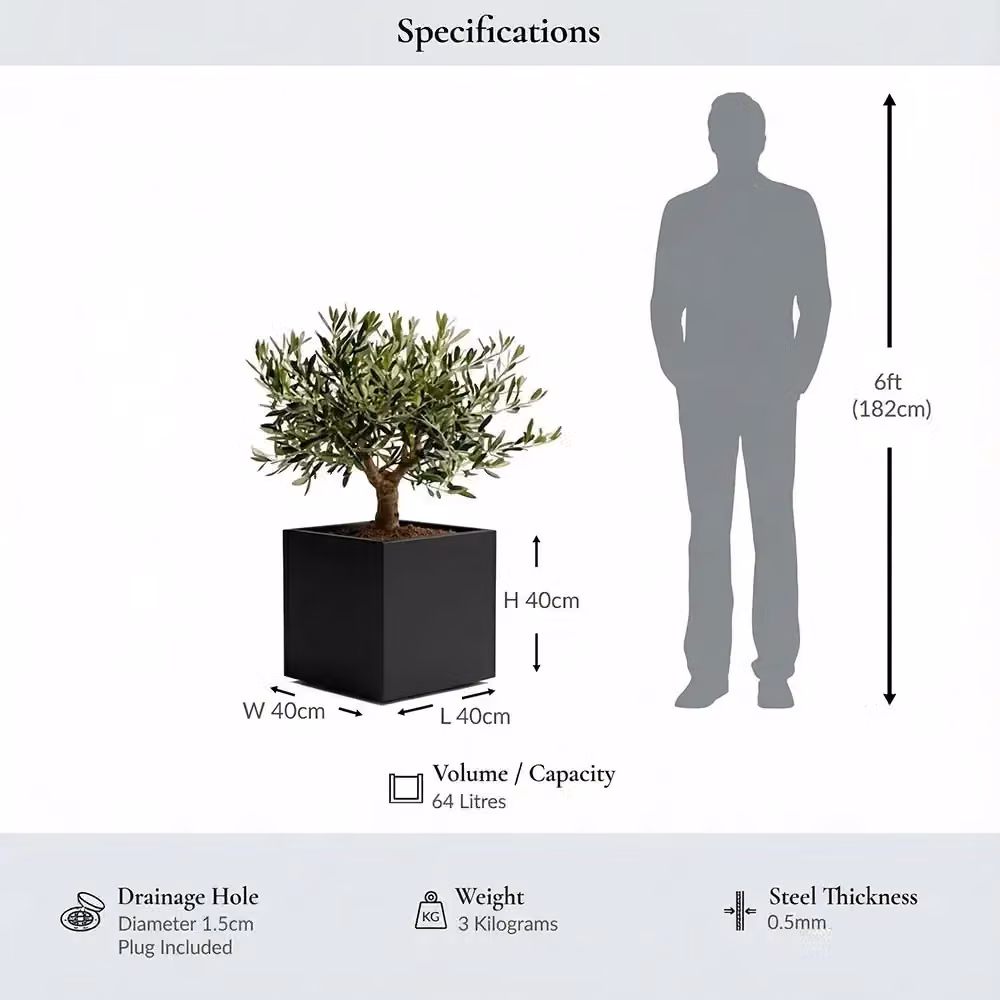 Access Garden Products Galvanised Steel Square Planter, Black, W: 40 cm, D: 40 cm, H: 40 cm – 9