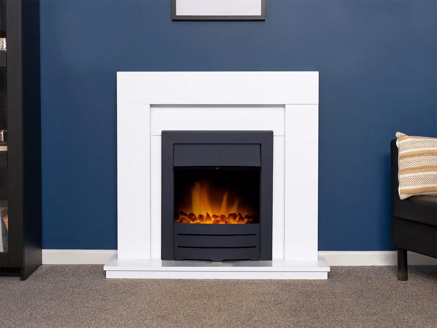 Adam Fires & Fireplaces Malmo Fireplace in White with Colorado Electric Fire in Black, 39 Inch – 2