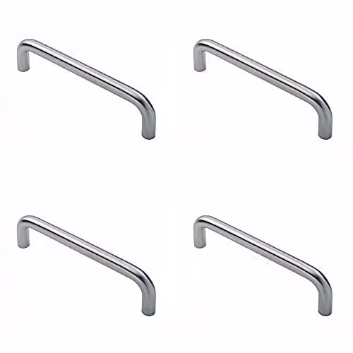 Loops 4 Pack Round D Bar Pull Handles in Brushed Satin Stainless Steel, Silver, Fixing Centres: 150 mm