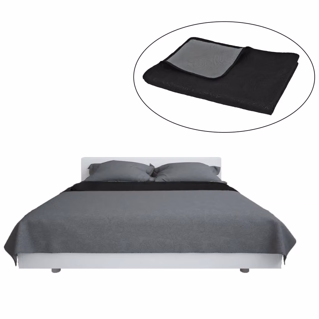 Berkfield Home Reversible Quilted Microfibre Bedspread in Grey and Black, W: 170 cm, L: 210 cm – 2