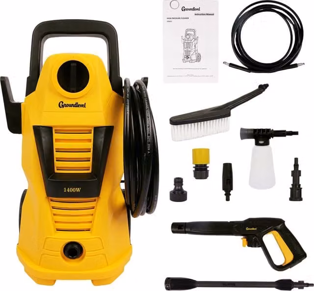 Groundlevel 1400W Electric Pressure Washer with Car Kit, Yellow