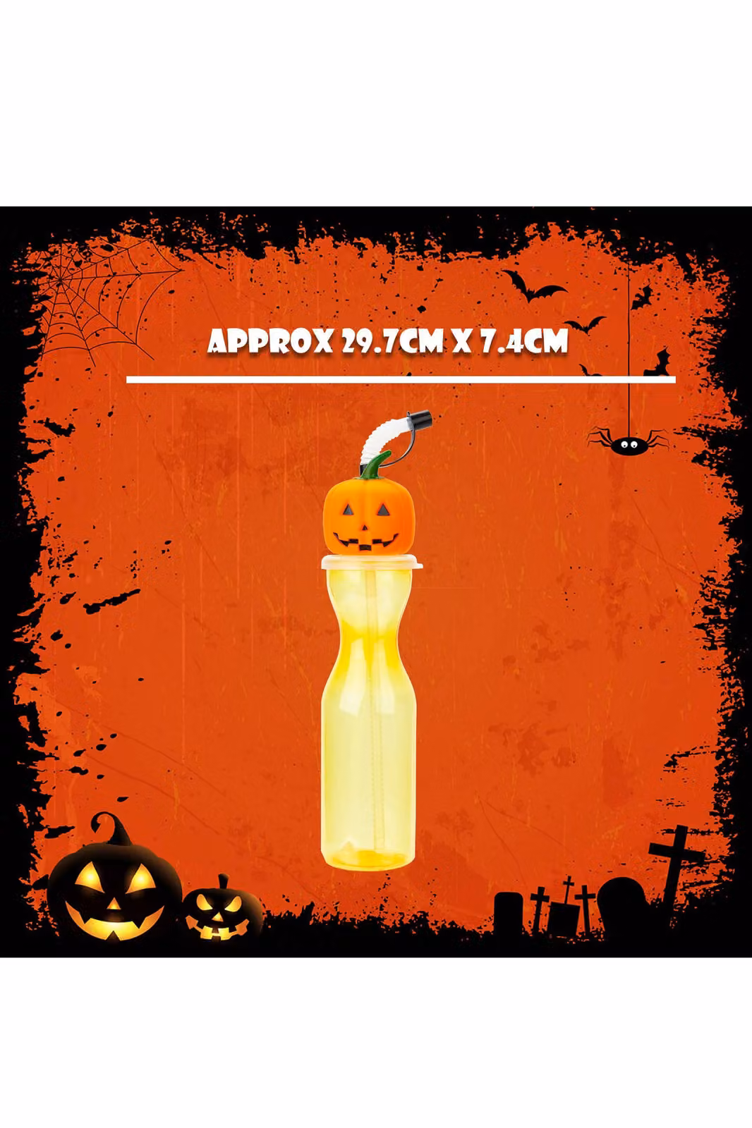 VFM e-Store Orange Pumpkin Halloween Bottle with Straw, 500ml – 2