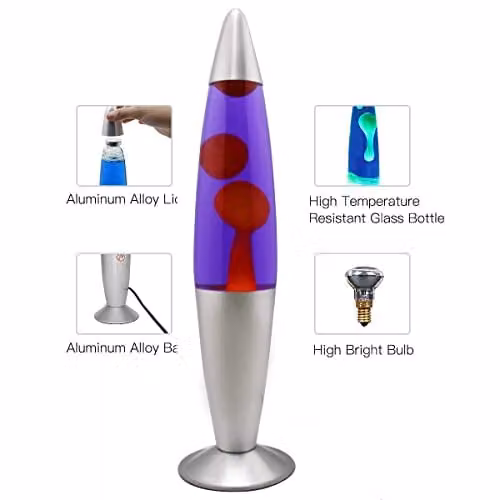 Almineez Magic 16 Inch Retro Lava Lamp with Pink Wax and Purple Liquid, Silver Aluminium and Glass Construction – 1