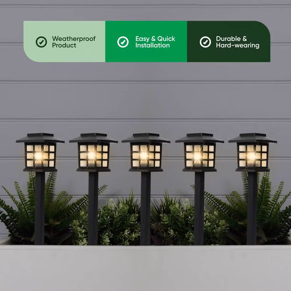 Gardenwize Solar Pathway Lights, 12 Pack, Black, Warm White LED, Height: 37.5 cm – 7