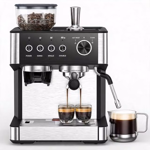 London Boutique 1500W Bean To Cup Coffee Machine with 15 Bar Espresso Function, 2.3 l Removable Tank and Steam Wand, Black – 1