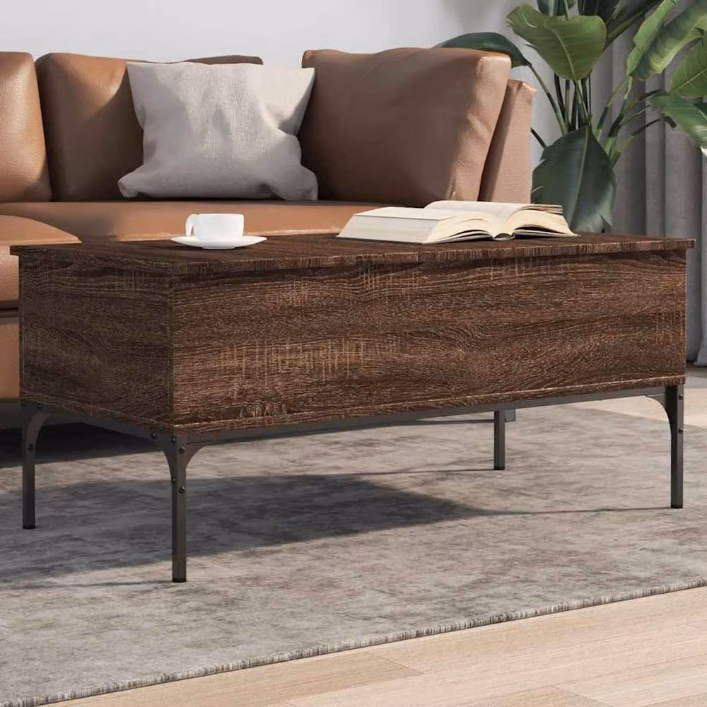 Berkfield Home Brown Oak Coffee Table with Lift Mechanism, W: 100 cm, D: 50 cm, H: 45 cm – 2