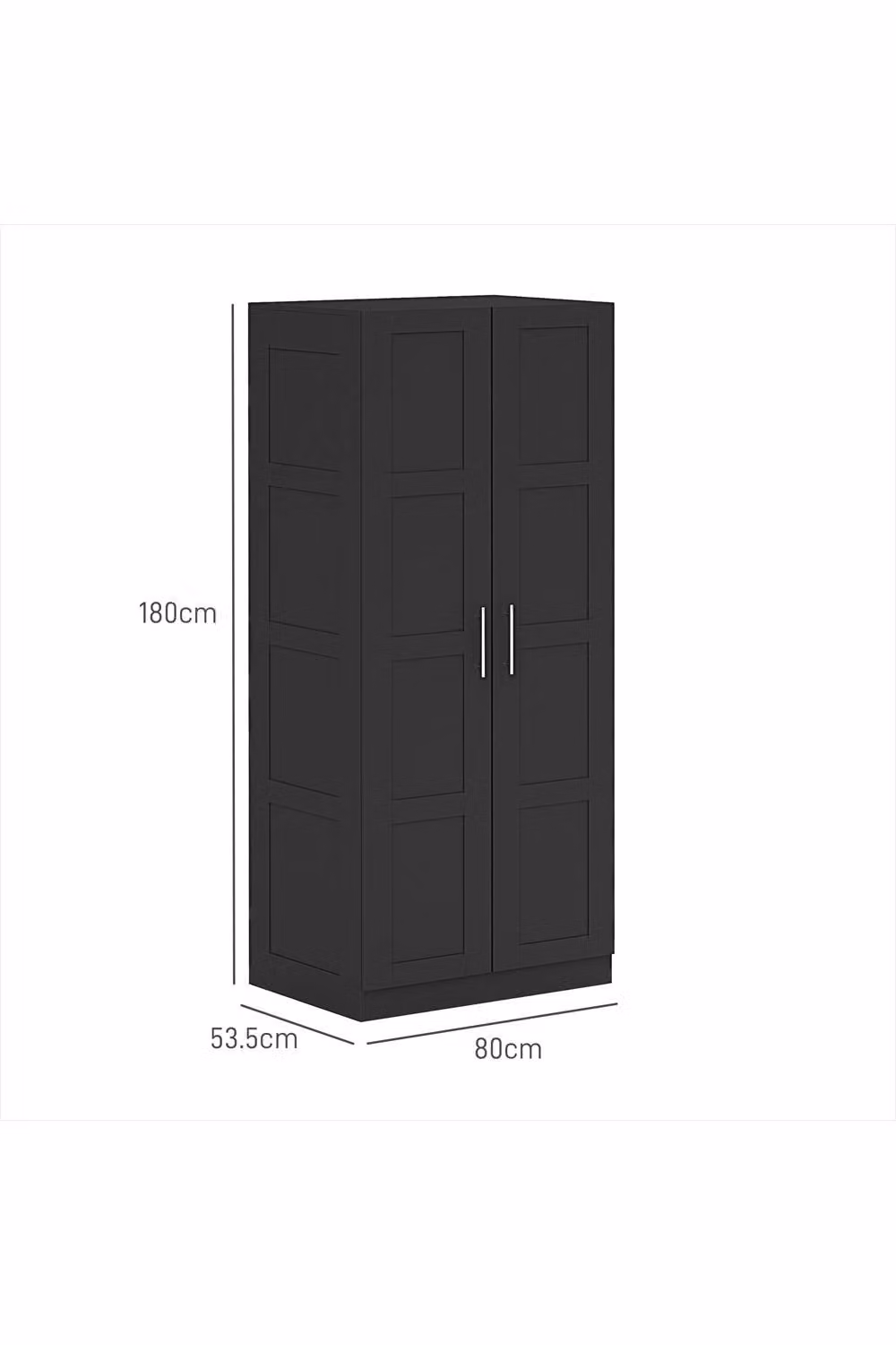 ERGOVEXA Modern Black Glossy Double Panel Wardrobe with Soft Close Hinged Doors, Internal Shelves and Hanging Rod, H 180 cm x W 80 cm x D 53.5 cm – 2