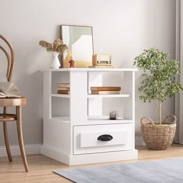 Berkfield Home White Side Table in Engineered Wood W/D/H: 50 x 50 x 60 cm – 1