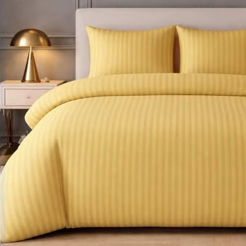 Lazzaro Yellow Striped Microfibre King Size Duvet Cover Set with 2 Pillowcases