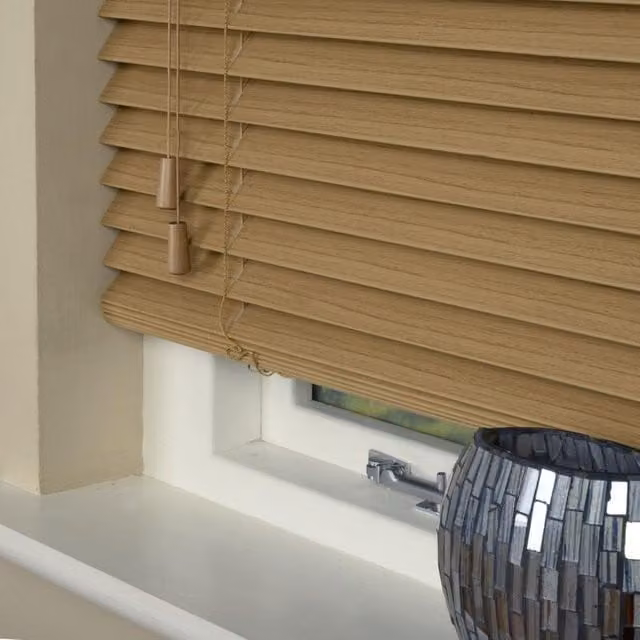 Terrys Made To Measure 35mm Wooden Venetian Blind in Desert Oak Pine Brown and White