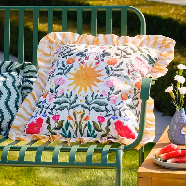 Make It A Home Summer Solstice Square Floral Outdoor Cushion in Yellow and Multicolour