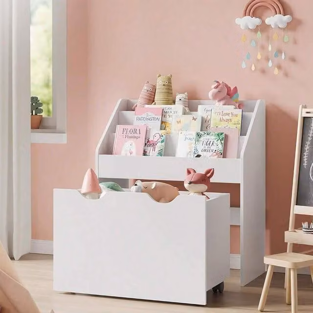 SONGMICS Kids Bookshelf and Toy Organiser, White, W/D/H: 70 x 29.5 x 62.5 cm