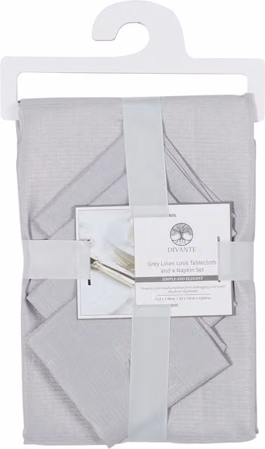 Divante Grey Linen Look Polyester Tablecloth and Four Napkin Set