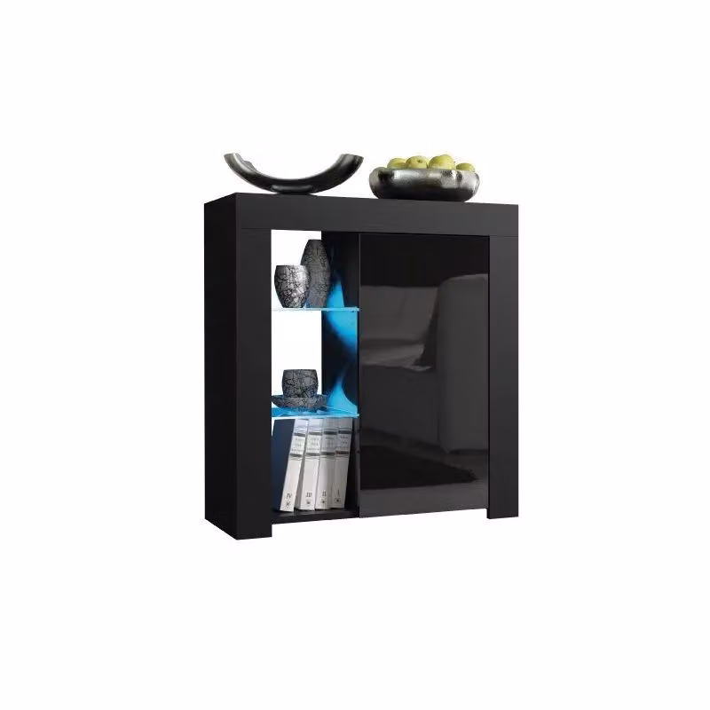 Mex Furniture LTD Modern Black Gloss Sideboard with Integrated LED Lighting, W/D/H: 83 x 35 x 75 cm – 3