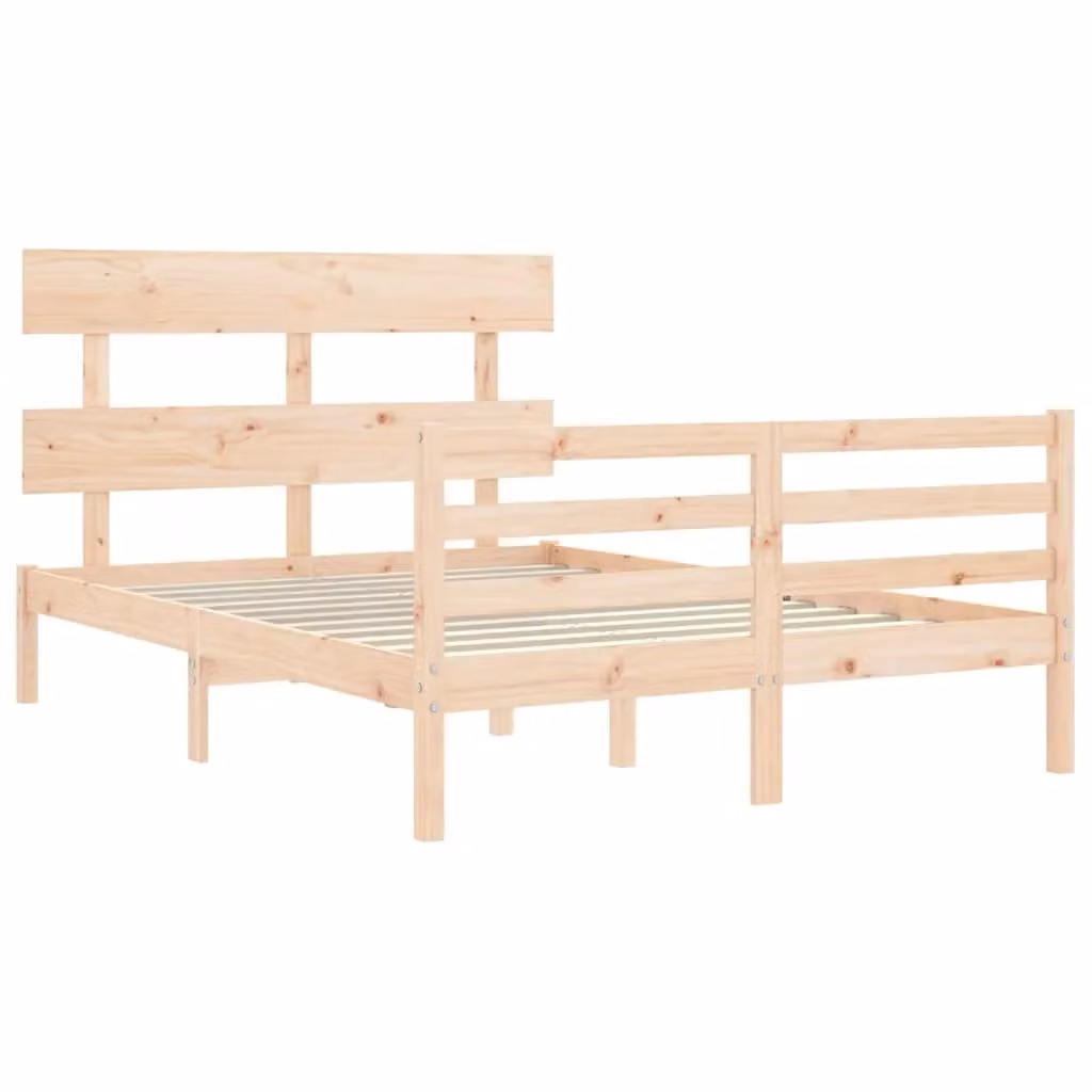 Berkfield Home Solid Wood Bed Frame with Headboard in Brown, W/D/H: 140 x 200 cm – 2
