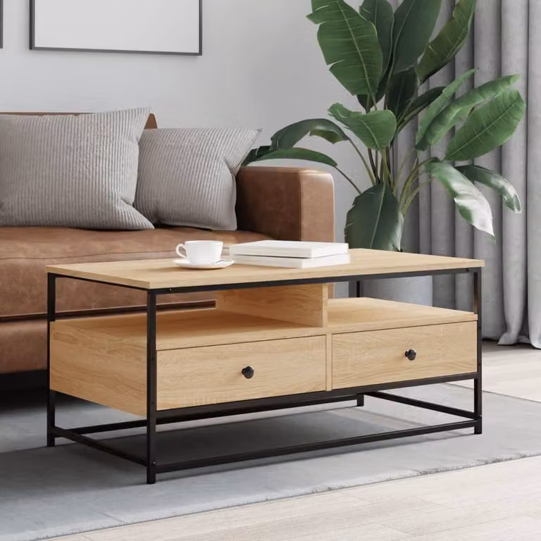 Berkfield Home Sonoma Oak Decorative Coffee Table in Light Brown, W/D/H: 100 x 51 x 45 cm