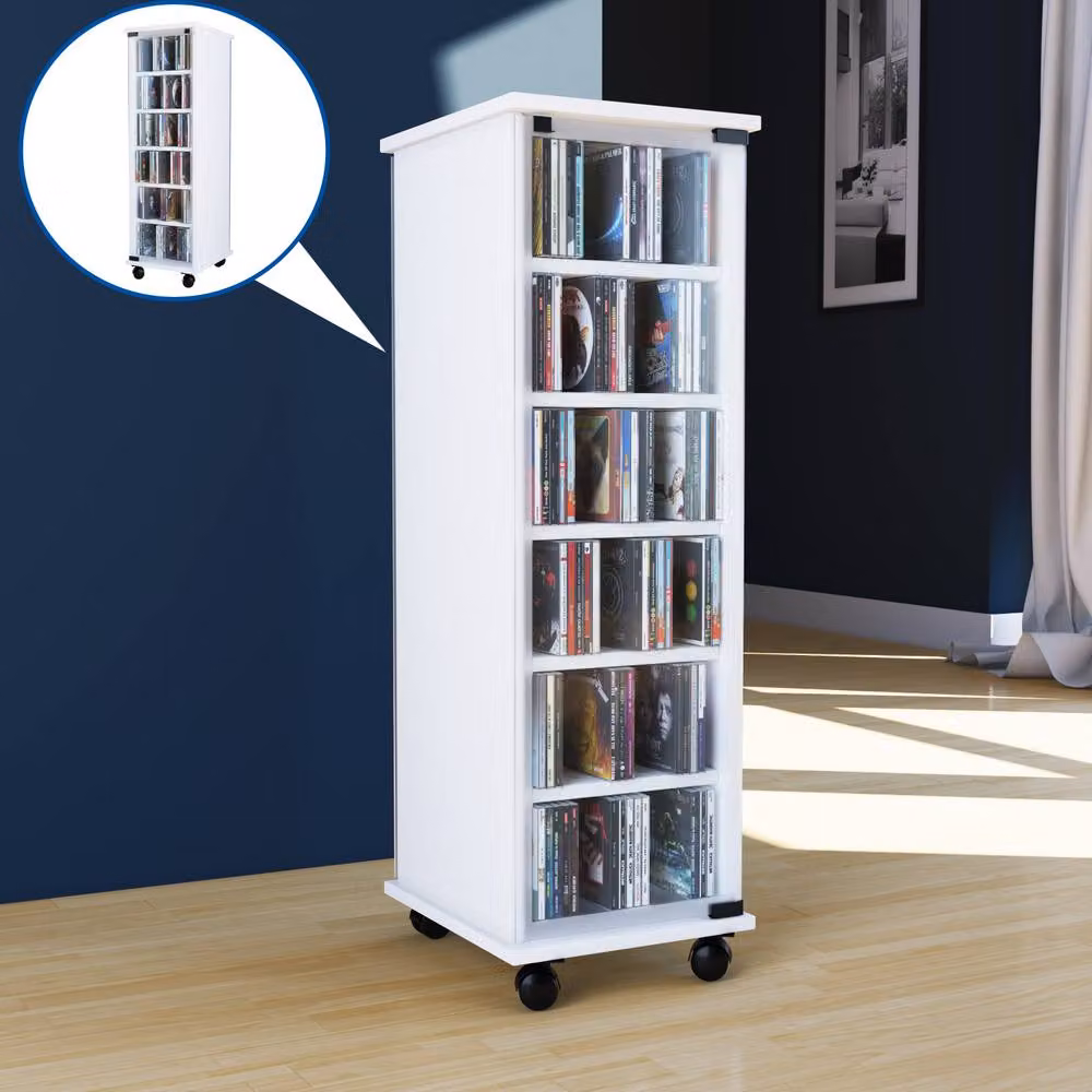VCM Valenza White Wood CD DVD Stand with Glass Doors – 2