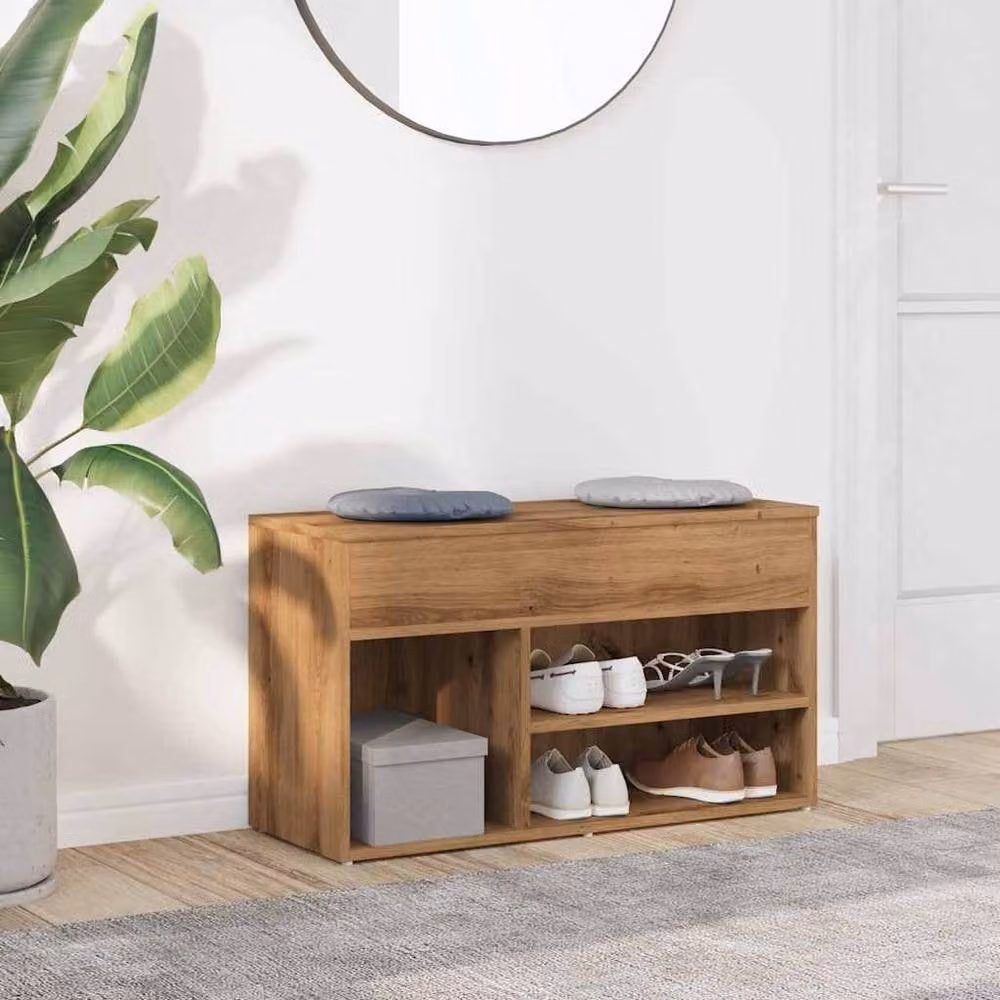 Berkfield Home Artisan Oak Shoe Bench in Brown, W/D/H: 80 x 30 x 45 cm – 3