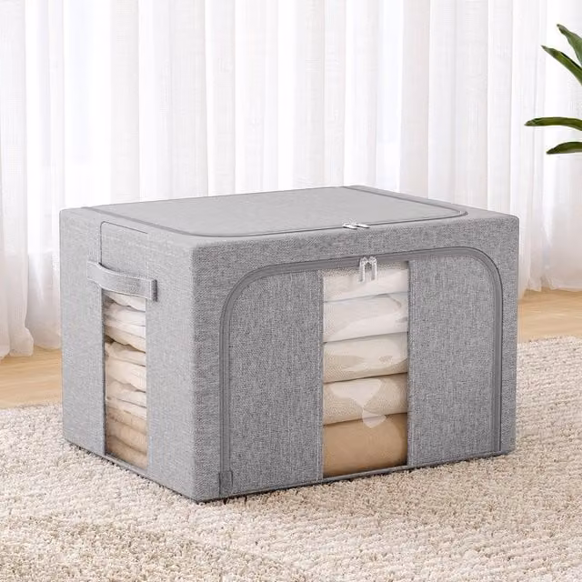 Lifeideas Foldable Fabric Clothes Storage Box with Handles and Zippers, Grey