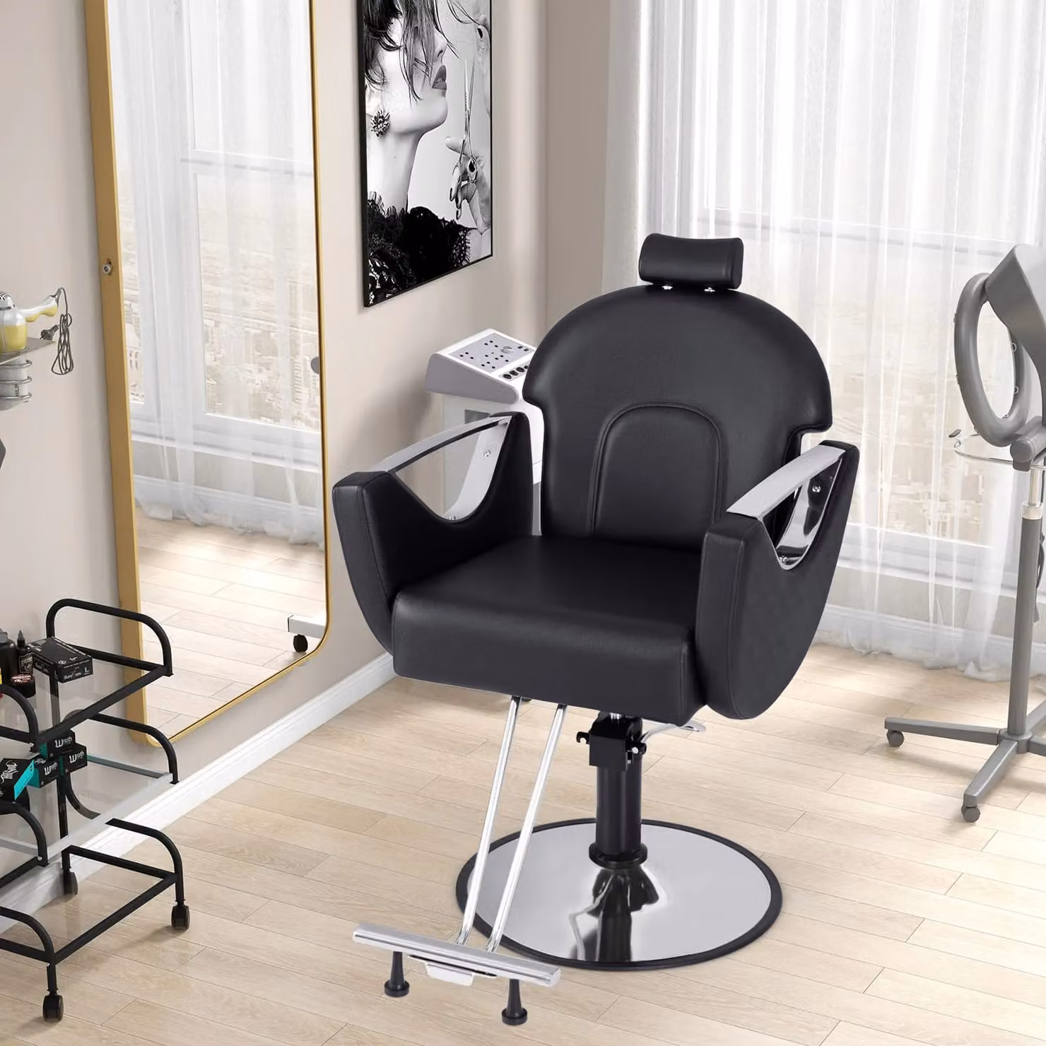 Costway Reclining Barber Chair with 360 Degree Swivel for Professional Hair Styling in Black – 2