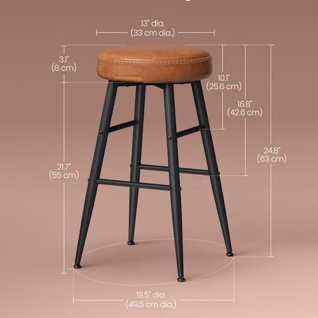 VASAGLE Mid-Century Modern Bar Stools Set of 2 in Caramel Brown and Bronze with Synthetic Leather and Metal Frame