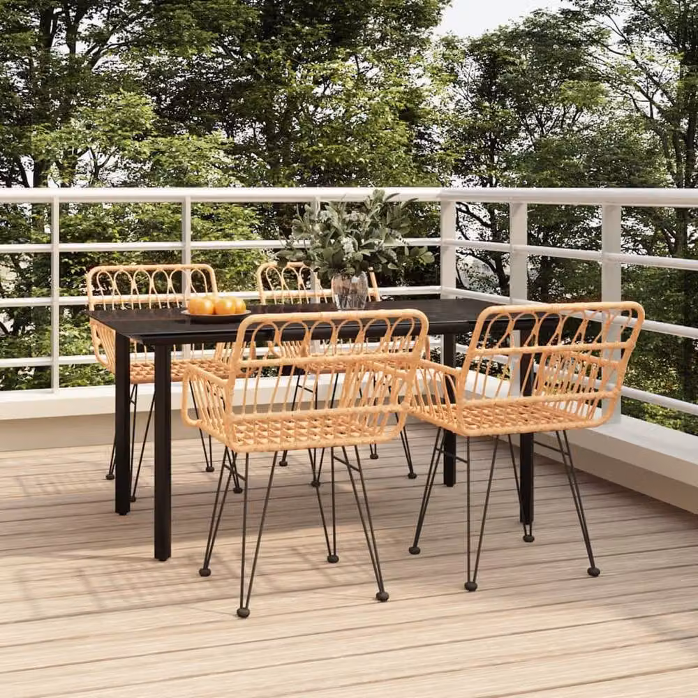 Berkfield Home 5 Piece Brown Poly Rattan Garden Dining Set with Metal and Glass Details – 2