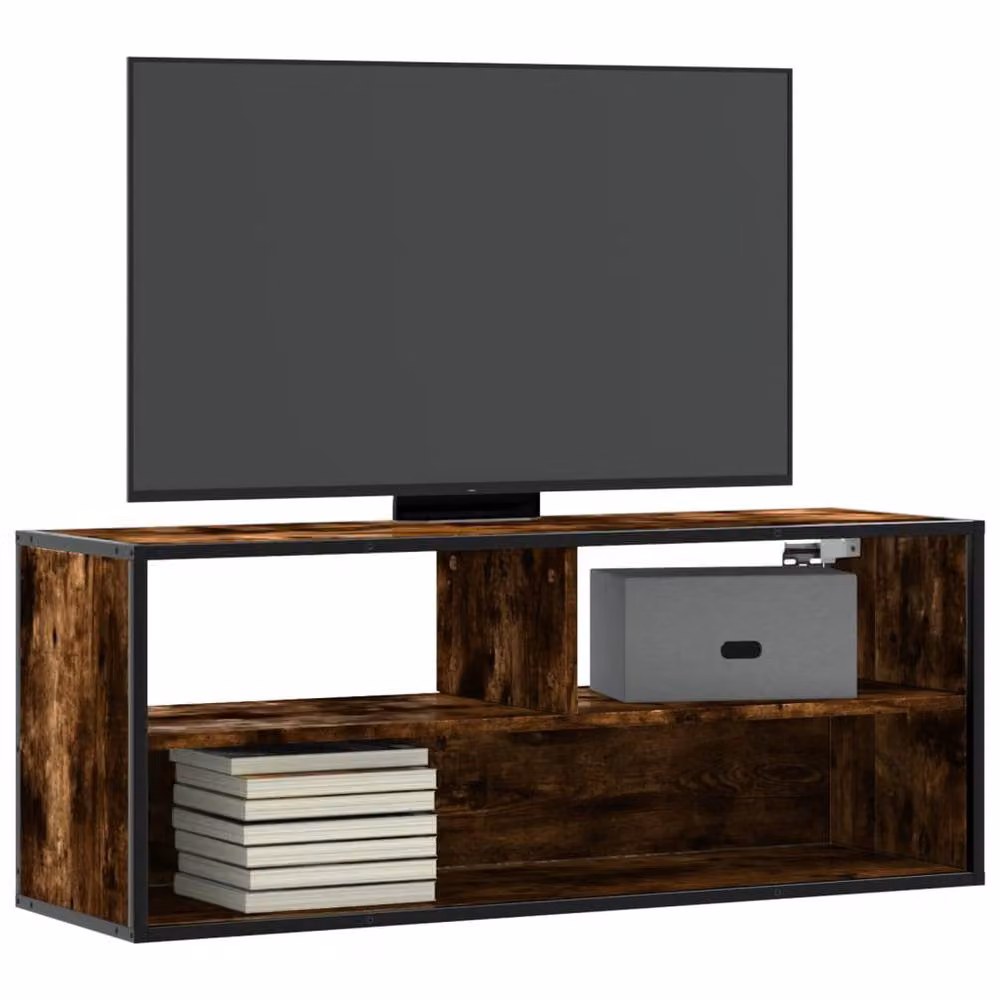 Berkfield Home Industrial TV Cabinet in Smoked Oak and Brown, W/D/H: 100 x 39.5 x 39.5 cm – 2