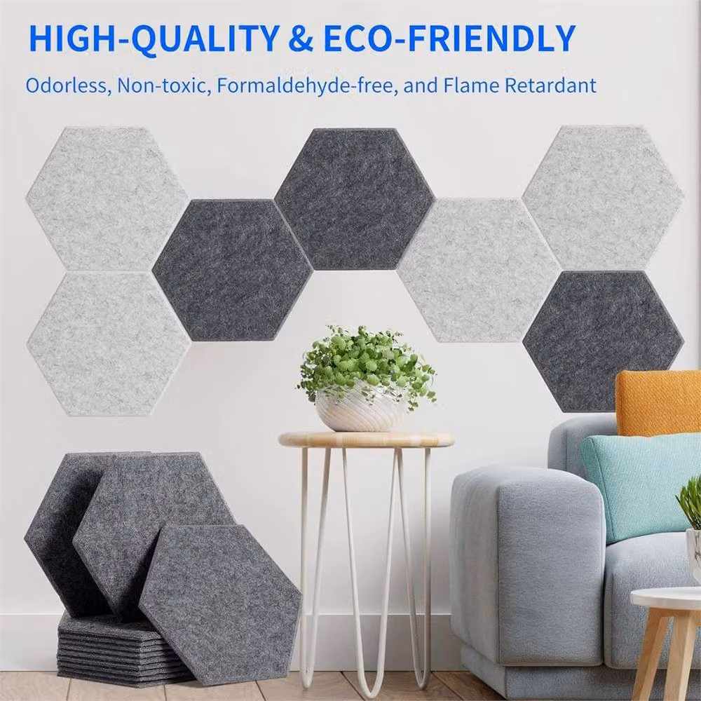 NESTLUNE Set of 12 Grey Hexagon Self Adhesive Acoustic Wall Panels – 3