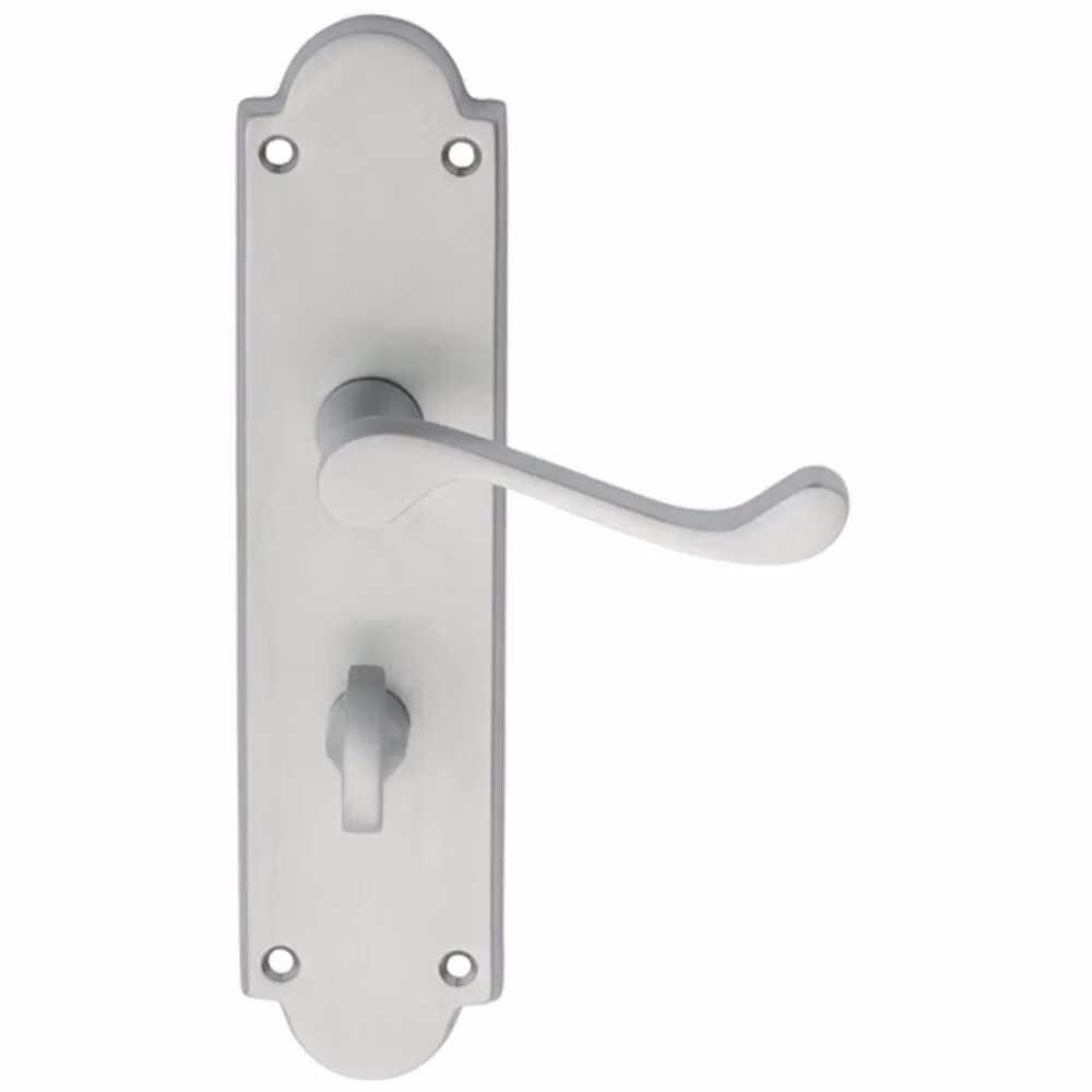Loops Victorian Scroll Ornate Backplate Door Handle and Bathroom Lock Pack in Satin Chrome – 2