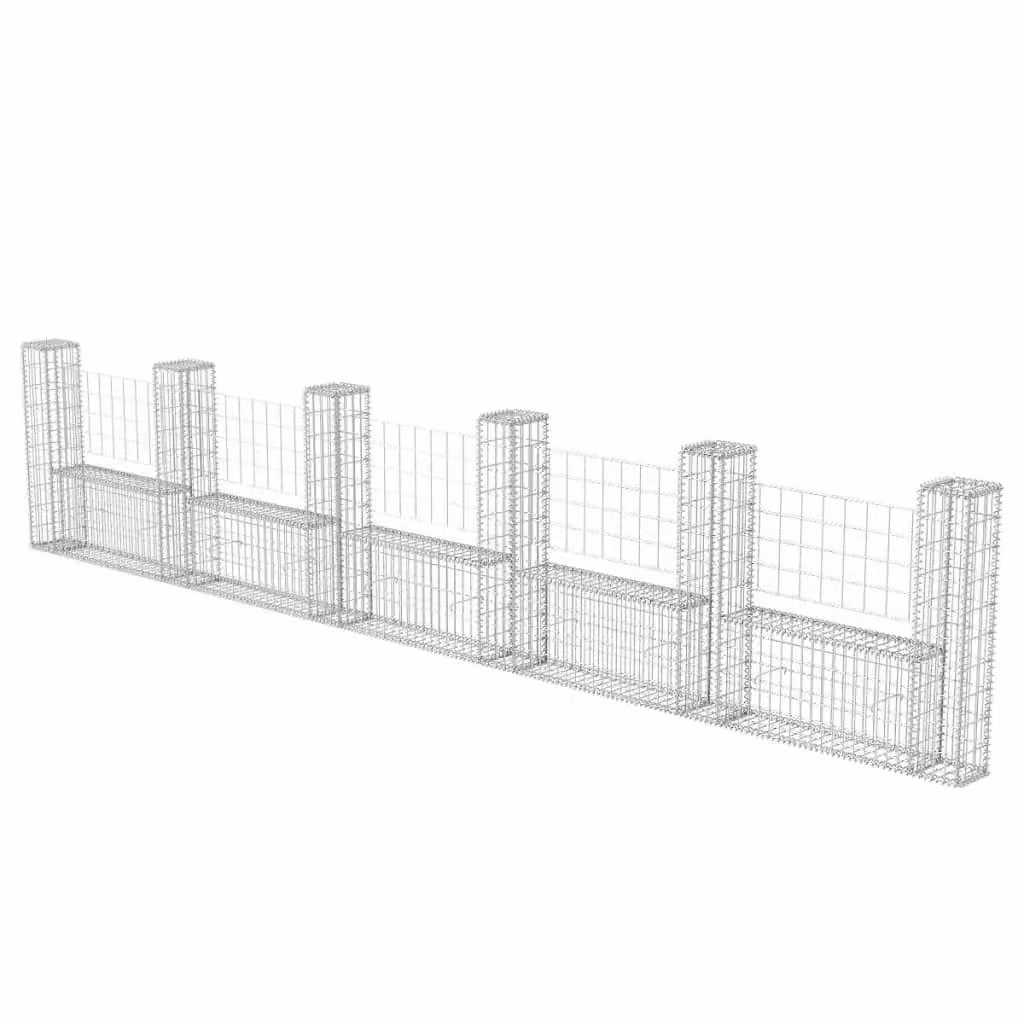 Berkfield Home U-Shape Galvanised Steel Gabion Basket in Silver, W/D/H: 570 x 20 x 100 cm – 2