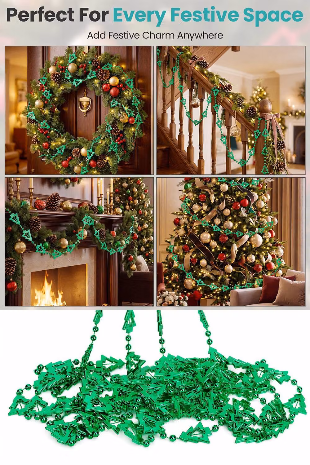 Neel Blue 5m Metallic Christmas Tree Bead Garland in Green and Blue – 6