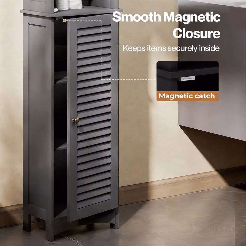 Nordara Grey Tall Freestanding Modern Bathroom Storage Cabinet with Internal Shelves and Hinged Doors – 5