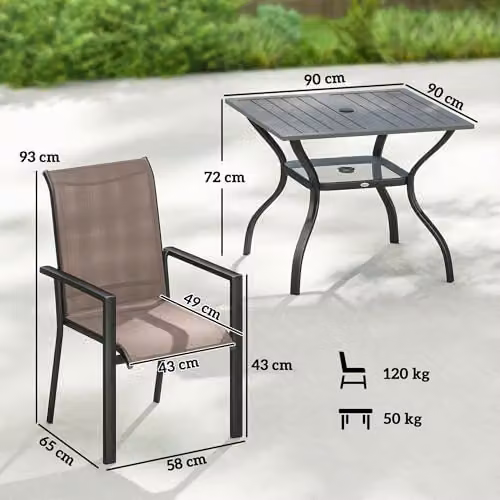 Outsunny 5 Piece Garden Dining Set for 4 with Parasol Hole, Grey – 3