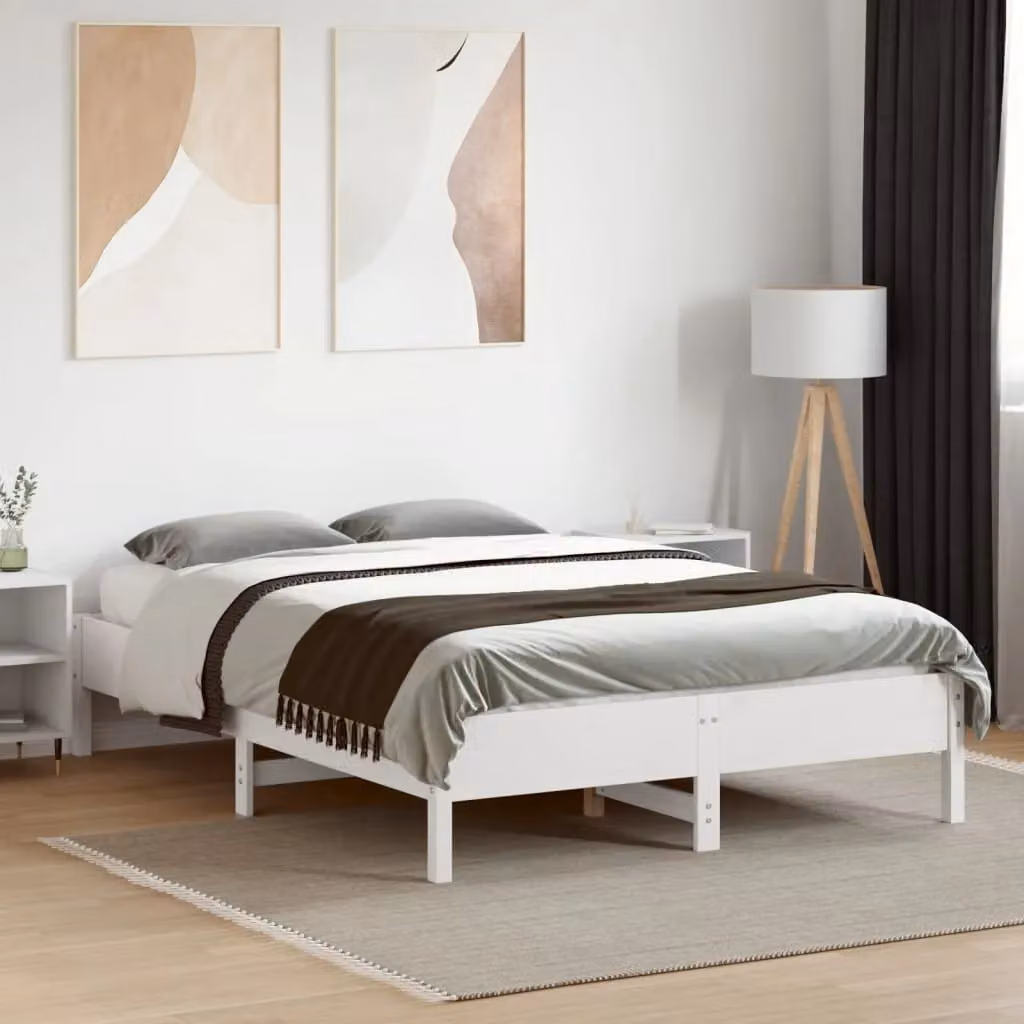 Berkfield Home White Solid Wood Pine Double Bed Frame W/D/H: 135 x 190 cm – 3