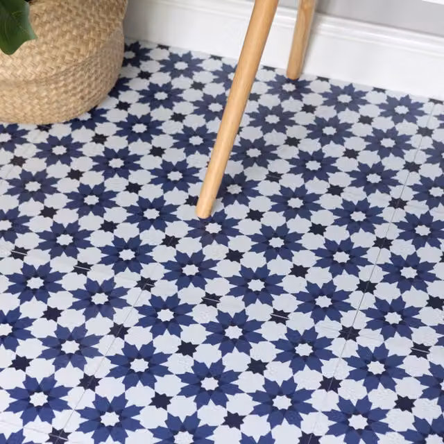 Floor Pops Moroccan Zellige Style Self-Adhesive Vinyl Floor Tiles, Blue, 0.93sqm